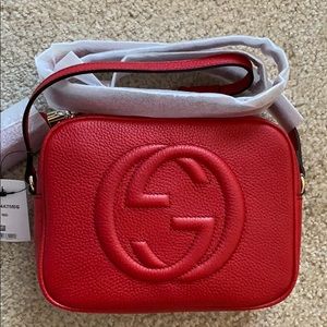 New Gucci Soho Leather Disco Bag Red